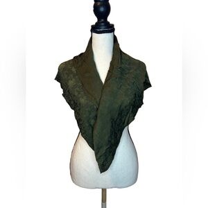 Bergdorf Goodman Vintage Olive Green Silk Jacquard Shawl Made in Italy 100% Silk